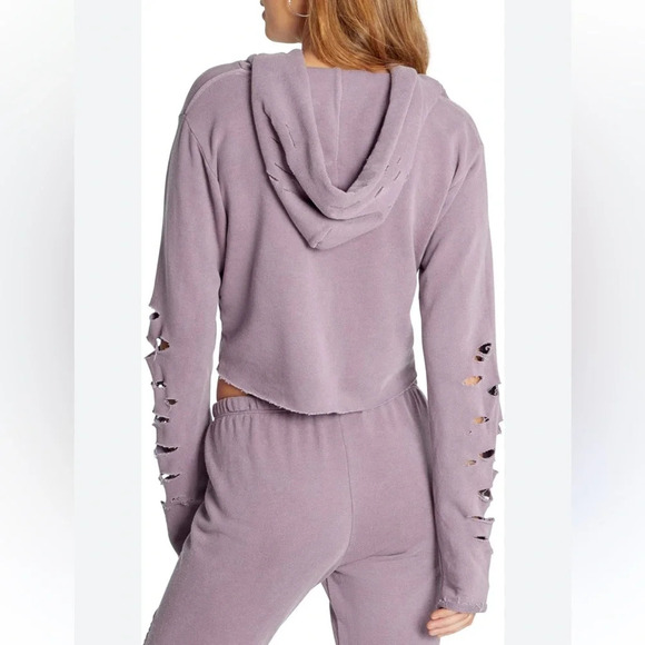 NWT Wildfox Rags To Riches Ivy Sweatshirt hoodie lounge dusty rose distressed S - Picture 6 of 13